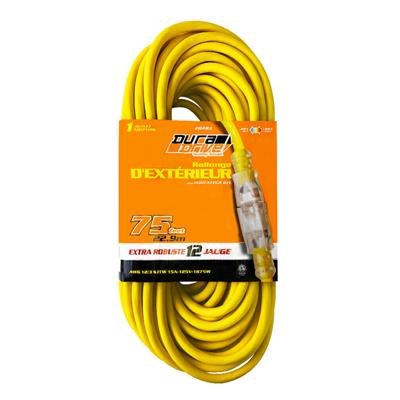 DuraDrive 75 ft. 12/3 SJTW Lighted Single Tap Power Extension Cord