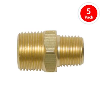 DuraDrive P1325 3/8 in. Male x 1/4 in. Male Brass Hex Head Nipple Air Hose Fitting (5-Pack)