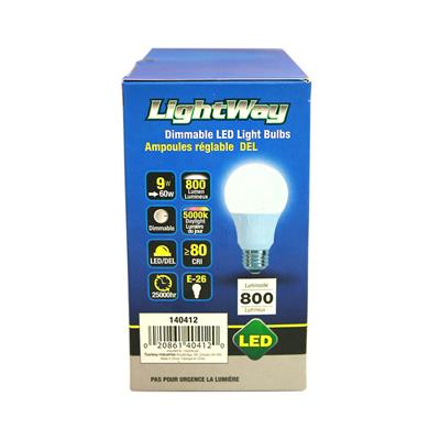 Toolway 140412 9-Watt 800-Lumen Dimmable LED Light Bulb (2-Pack)