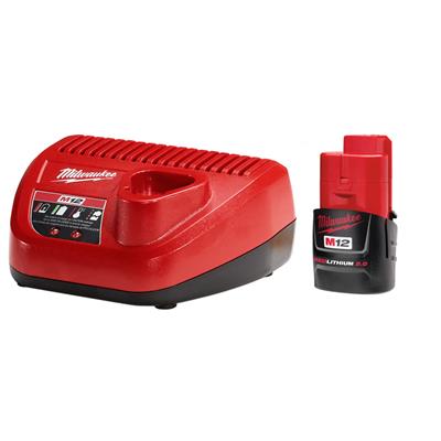 Milwaukee 48-59-2420 12-Volt 2.0-Ah M12 REDLITHIUM Compact Lithium-Ion Battery and Charger Starter Kit (2-Pieces)