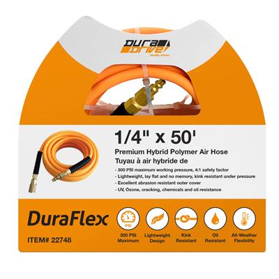 DuraDrive DYPA1450F 1/4 in. x 50 ft. Hybrid Polymer Air Hose with Swivel Fitting