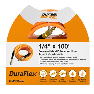 DuraDrive DYPA14100F 1/4 in. x 100 ft. Hybrid Polymer Air Hose with Swivel Fitting