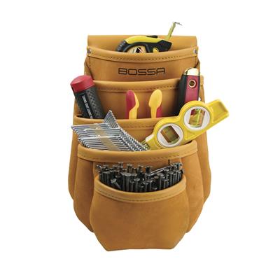 BOSSA 5-Pocket Brown Split Leather Drywall Tool Pouch Bag