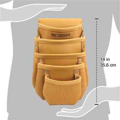 BOSSA 5-Pocket Brown Split Leather Drywall Tool Pouch Bag