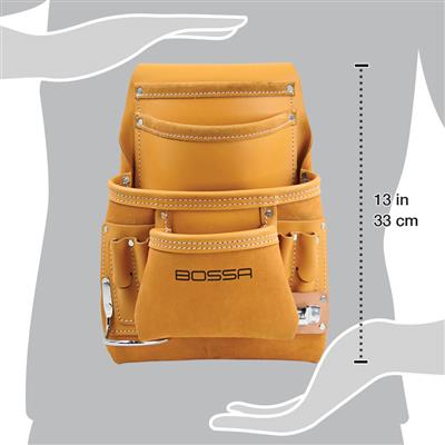 BOSSA 10-Pocket Brown Top Grain Leather Carpenters Nail and Tool Pouch Bag