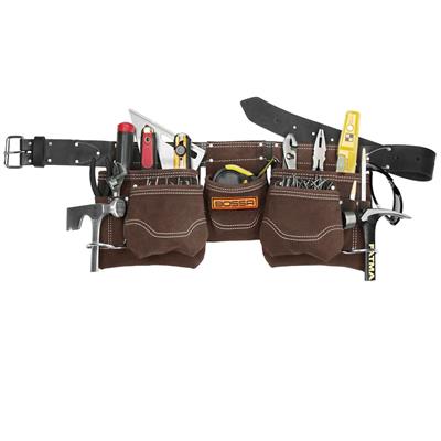 BOSSA 11-Pocket Dark Brown Full Grain Leather Work Apron Pouch with Belt