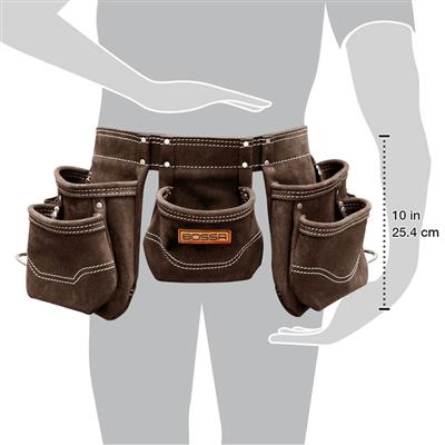 BOSSA 11-Pocket Dark Brown Full Grain Leather Work Apron Pouch with Belt