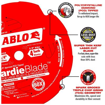 Freud Diablo D0704DH 7-1/4 in. x 4-Tooth Polycrystalline Diamond (PCD) Tipped Fibre Cement Hardie Blade