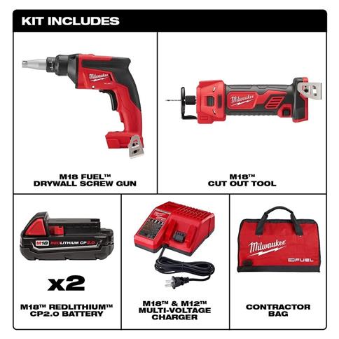 Milwaukee 2866-22CTP M18 FUEL Drywall Combo Kit