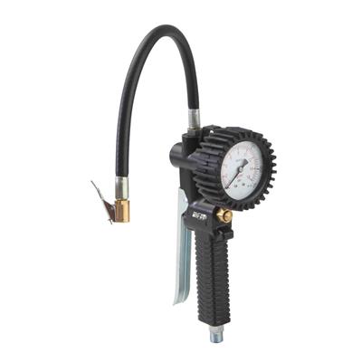 DuraDrive Mechanical Tire Inflator Gauge Air Hose Fitting for Cars with 12 in. Flexible Hose and Straight Chuck