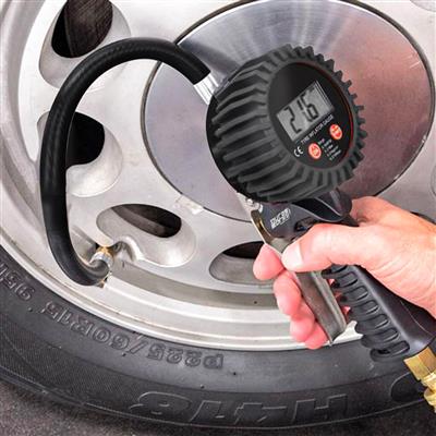 DuraDrive Digital Tire Inflator Gauge Air Hose Fitting for Cars with 12 in. Flexible Hose & Straight Chuck