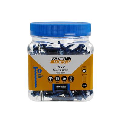 DuraDrive 1/4 in. x 4 in. Blue Ruspert Coated Hex Washer Head Slot Drive Concrete Screw (50-Pack)