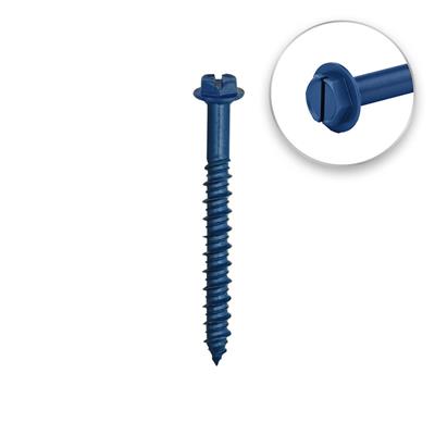 DuraDrive 1/4 in. x 4 in. Blue Ruspert Coated Hex Washer Head Slot Drive Concrete Screw (50-Pack)