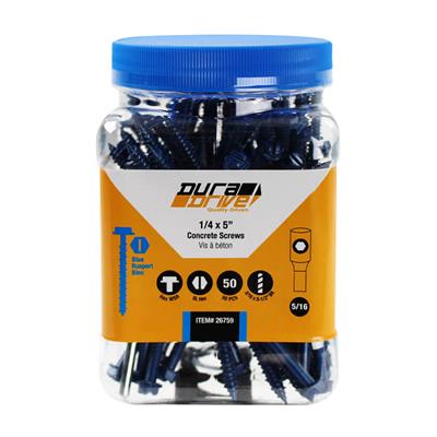 DuraDrive 1/4 in. x 5 in. Blue Ruspert Coated Hex Washer Head Slot Drive Concrete Screw (50-Pack)