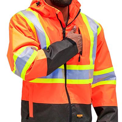 DuraDrive Men's Orange Hi-Vis Reflective Tape Rain Jacket