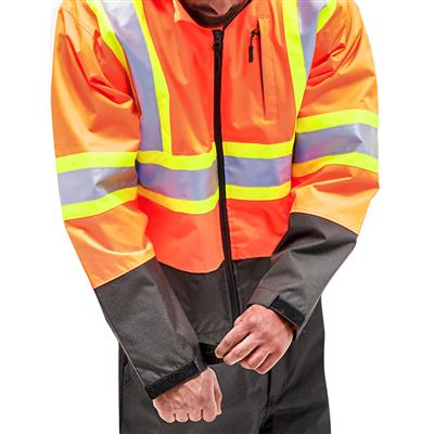 DuraDrive Men's Orange Hi-Vis Reflective Tape Rain Jacket