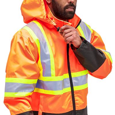 DuraDrive Men's Orange Hi-Vis Reflective Tape Rain Jacket