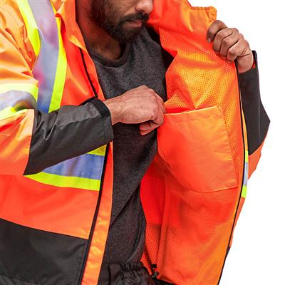 DuraDrive Men's Orange Hi-Vis Reflective Tape Rain Jacket