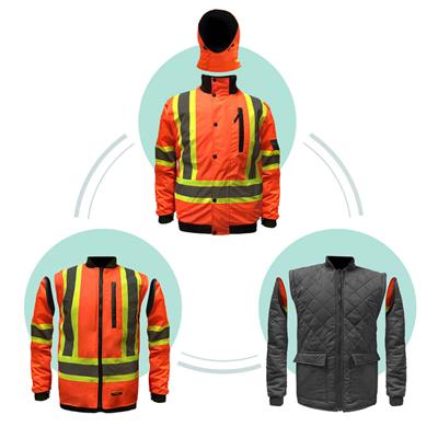 DuraDrive Men's Orange Basic 6-in-1 Hi-Vis Insulated Safety Traffic Winter Jacket