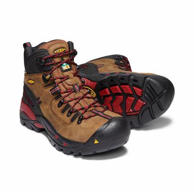 KEEN 1020096 Men's CSA 6 in. Brown/Red Hamilton Carbon Fibre Toe Waterproof Safety Work Boots