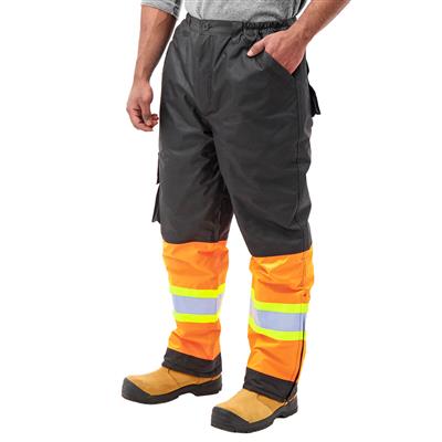 DuraDrive Men's Black and Orange Hi-Vis Waterproof Insulated Lined Work Pants