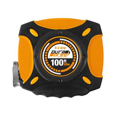 DuraDrive 100 ft./30m Imperial/Metric E-Z Grip Nylon Coated Steel Blade Closed Case Tape Measure with Folding Rewind Crank