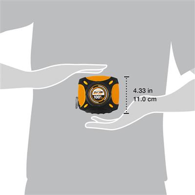 DuraDrive 100 ft./30m Imperial/Metric E-Z Grip Nylon Coated Steel Blade Closed Case Tape Measure with Folding Rewind Crank