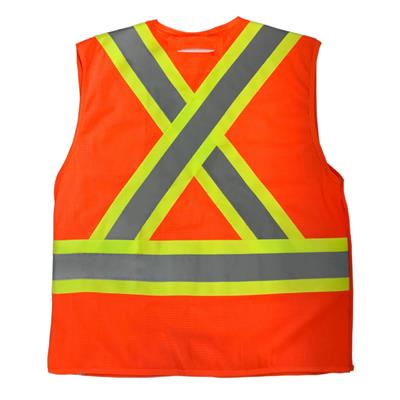 DuraDrive Men's Orange Hi-Vis Class 2 Level 2 Corn Mesh Tear-Away Safety Vest with Pockets