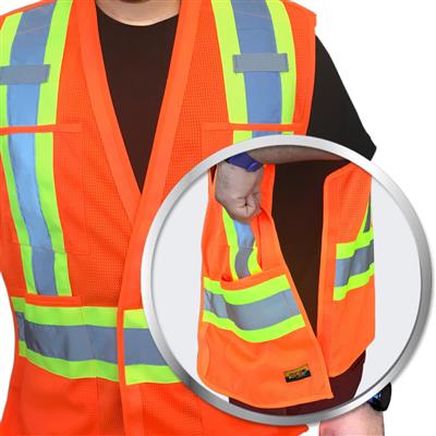 DuraDrive Men's Orange Hi-Vis Class 2 Level 2 Corn Mesh Tear-Away Safety Vest with Pockets