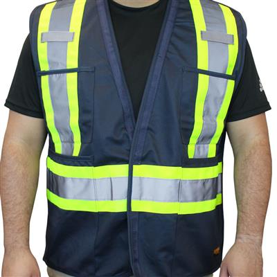 DuraDrive Men's Navy Hi-Vis Class 1 Level 2 Corn Mesh Tear-Away Safety Vest with Pockets