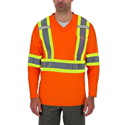 DuraDrive Men's Orange Hi-Vis Cooling Mesh Long Sleeve Safety T-Shirt