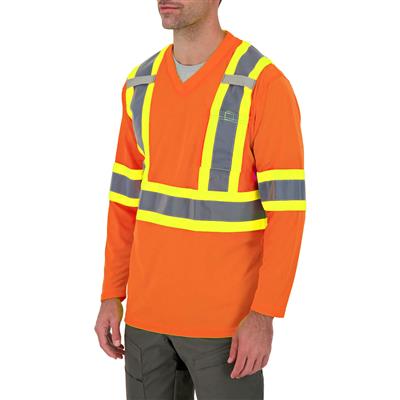 DuraDrive Men's Orange Hi-Vis Cooling Mesh Long Sleeve Safety T-Shirt