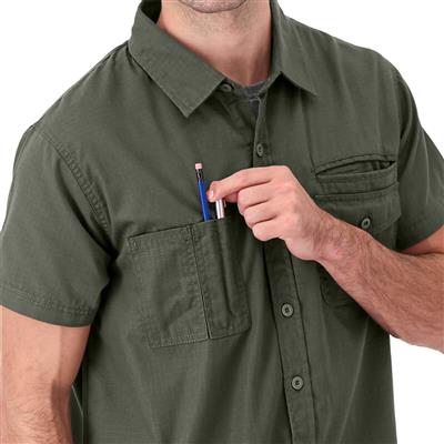 DuraDrive Men's Moss Green Ripstop Short Sleeve Button Work Shirt