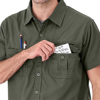 DuraDrive Men's Moss Green Ripstop Short Sleeve Button Work Shirt