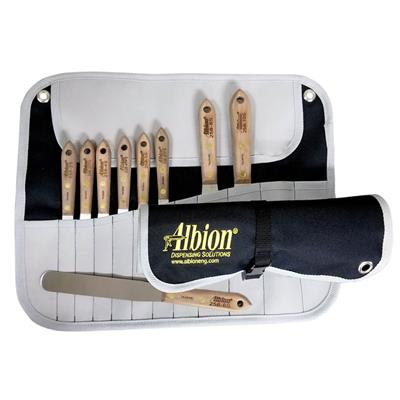 Albion 258-G01 3/8 in. to 1-1/2 in. Hardwood Handles Caulk/Sealant Finishing Metal Spatulas with Tool Wrap (9-Piece)