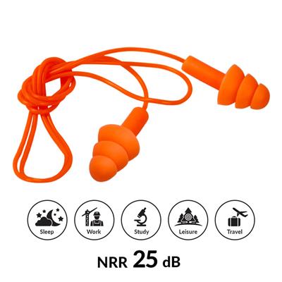DuraDrive Orange Reusable Corded Triple-Flange Silicone Earplug with 25 dB NRR (200-Pair)