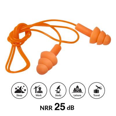 DuraDrive Orange Reusable Corded Triple-Flange Silicone Earplug with 25 dB NRR (100-Pair)