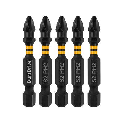 DuraDrive #2 x 2 in. Black Phosphate Coated Phillips Head Impact Driver Bit (5-Piece)