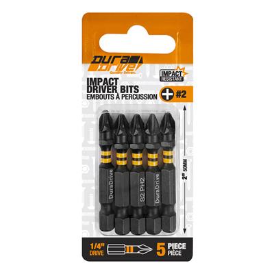 DuraDrive #2 x 2 in. Black Phosphate Coated Phillips Head Impact Driver Bit (5-Piece)