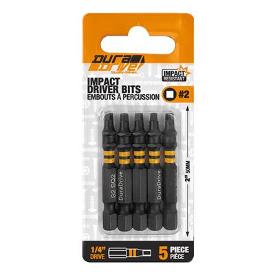 DuraDrive #2 x 2 in. Black Phosphate Coated Square Head Impact Driver Bit (5-Piece)