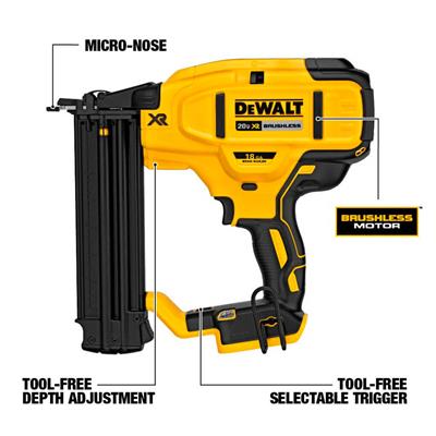 DEWALT DCN680B 20-Volt MAX XR Lithium-Ion 5/8 in. to 2-1/8 in. 18-Gauge Brushless Brad Nailer (Tool Only)