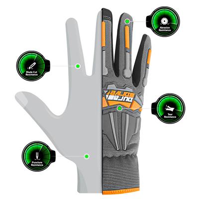 DuraDrive Grey SABLE Impact-Resistant Abrasion Resistant Technical Work Gloves