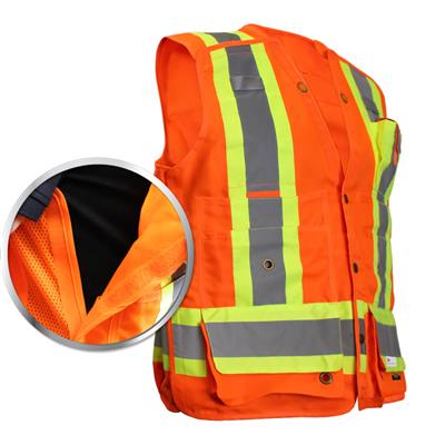 DuraDrive Men's High-Visibility CSA Class-2 Level-2 15-Pocket Surveyor's 5-Point Tear-Away Safety Vest