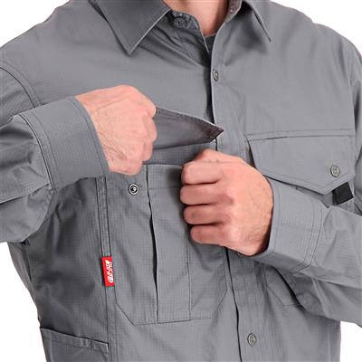 DuraDrive Men's HERO RED LABEL Grey Ripstop Long Sleeve Work Shirt