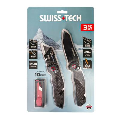 SWISS+TECH ST001053 Black Fast Opening Knife Set (3-Piece)