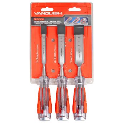 VANQUISH 4611 1/2 in., 3/4 in., 1 in. Thru-Tang High Impact Steel Blade Wood Chisel Set (3-Piece)