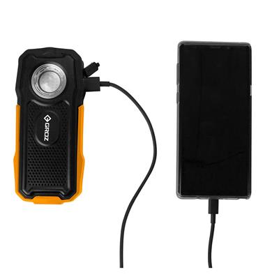  GROZ 397 500-Lumen Dual Use Rechargeable Handheld COB Worklight With Bluetooth Speaker