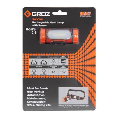 GROZ 220 3W COB Rechargeable Head Lamp with Sensor 