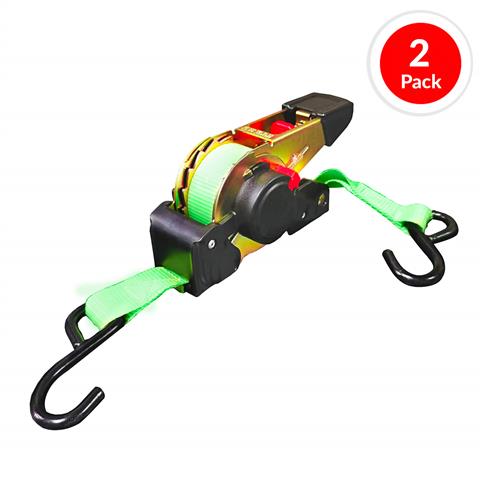 Gekko AH-003C 1 in. x 12 ft. 470 lb. Working Load Limit Spring Retractable Ratchet Tie Down Strap with S-Hooks (2-Pack)