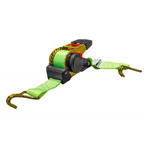 Gekko AH-606 2 in. x 15 ft. 1,100 lb. Working Load Limit Spring Retractable Ratchet Tie Down Strap with J-Hooks